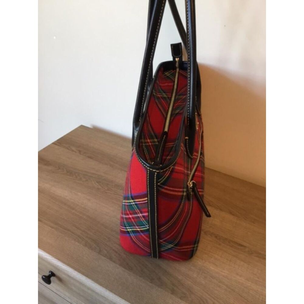 Dooney & Burke Red Plaid Tartan Tote w/Black Leather Trim NWOT - Picture 5 of 11